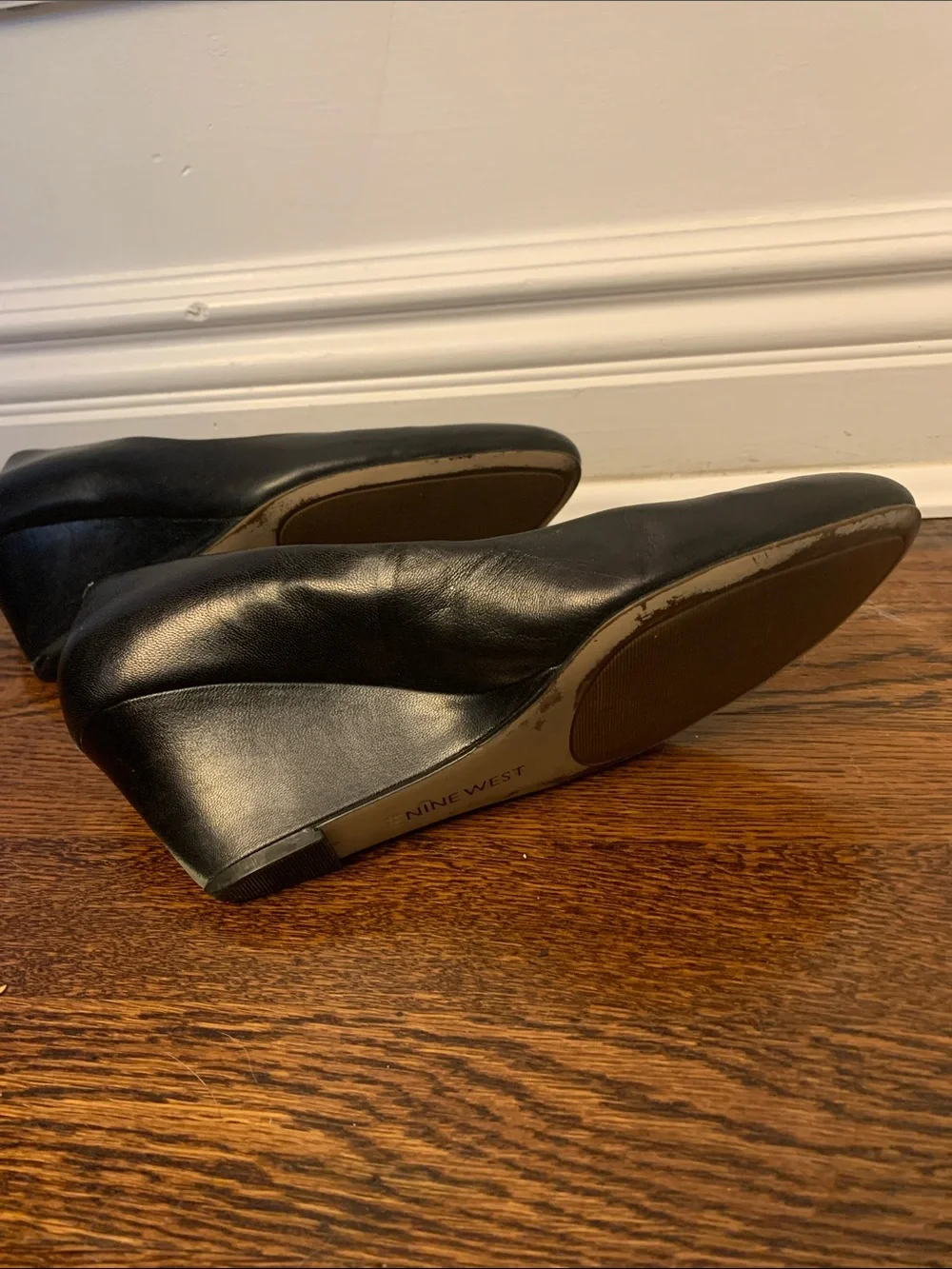 Nine West Black Leather Wedge Pumps